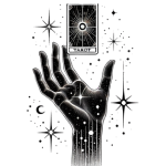 Tarotkarte und eine Hand mit Sternen umgeben